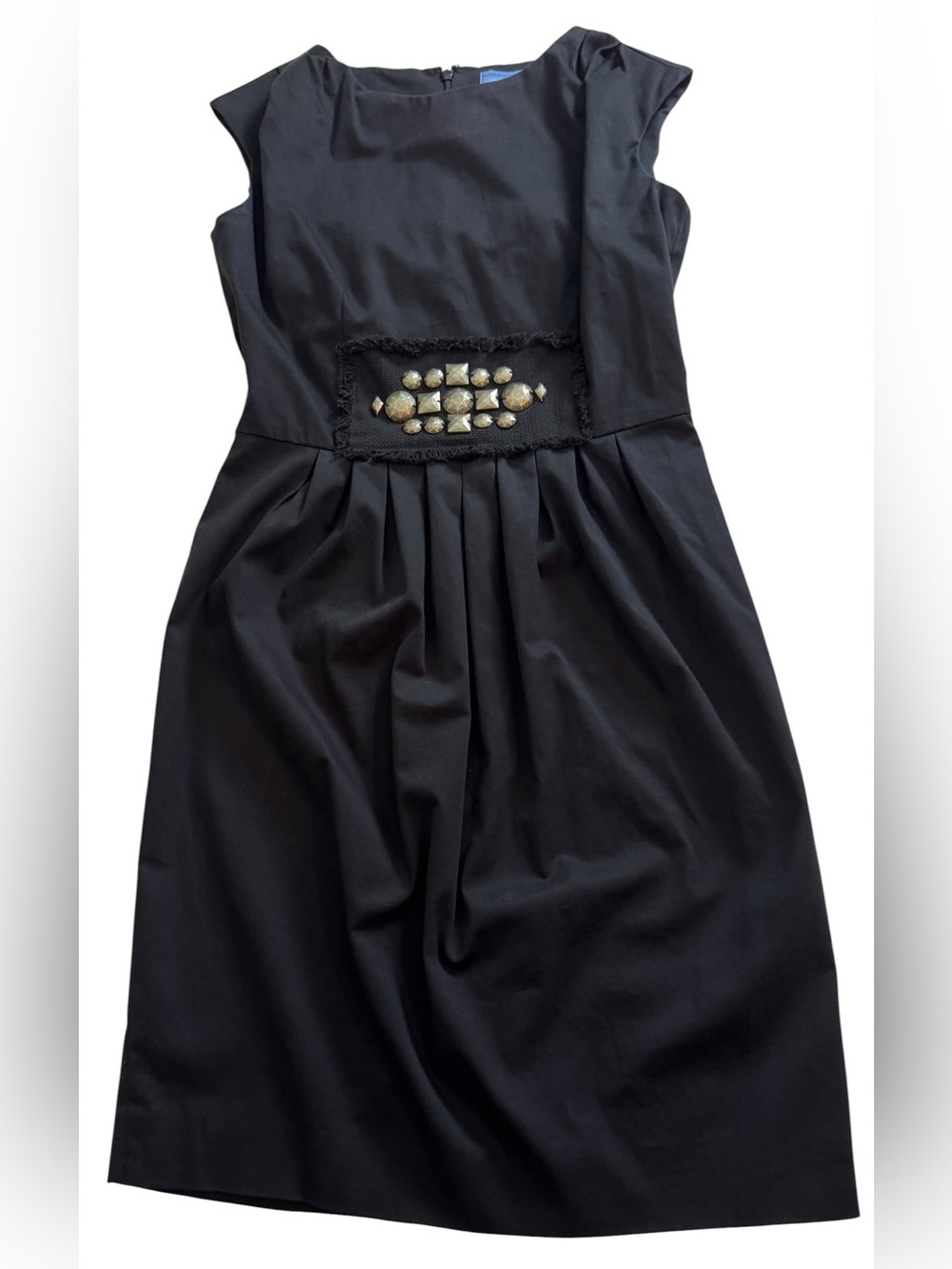 Vera Wang Simply Vera Studded Detail Black Pleated Shift Midi Dress Size 2